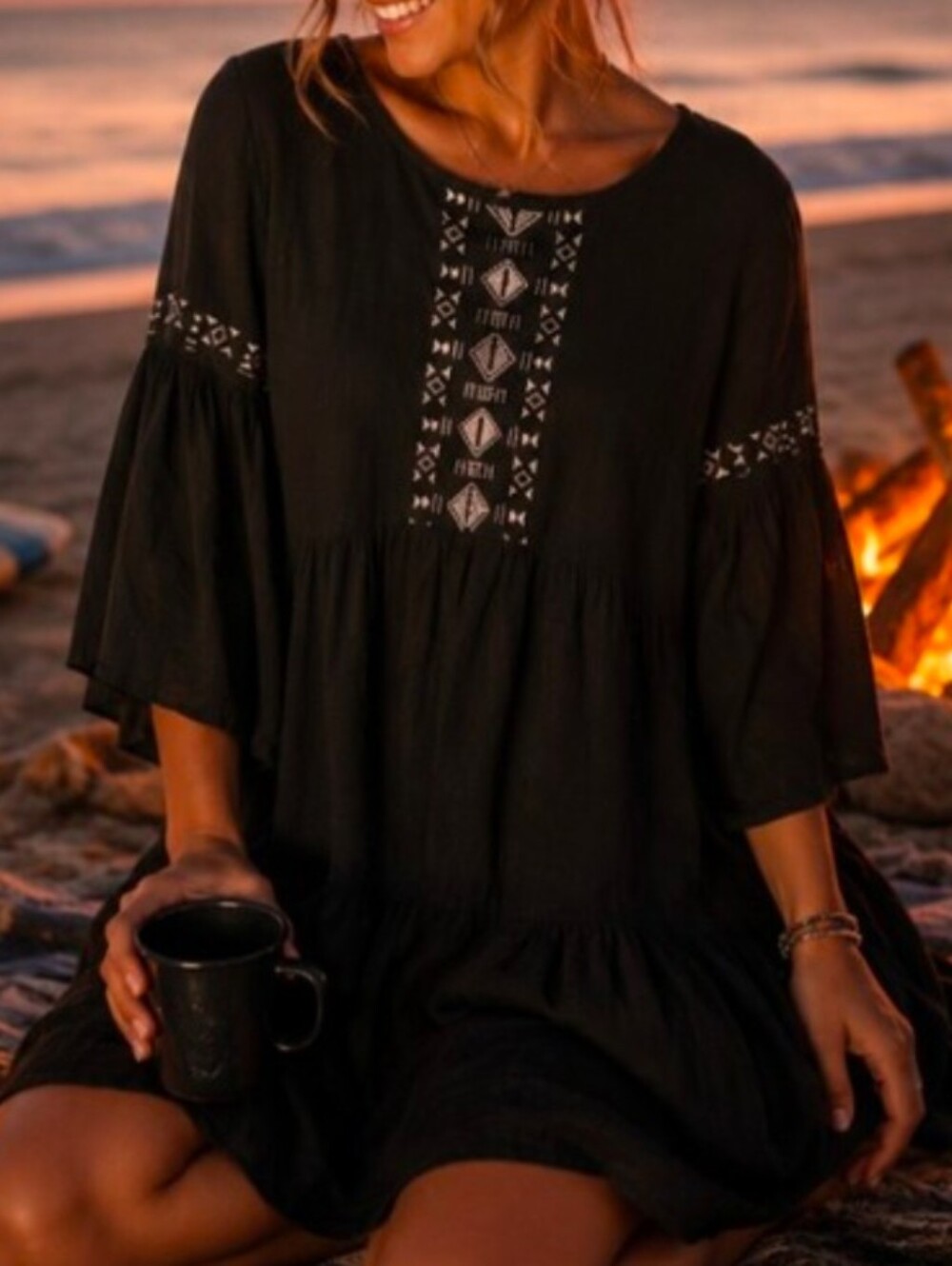Mudd | Women's Medium | Black Tiered Dress or Tunic | Boho | NWOT